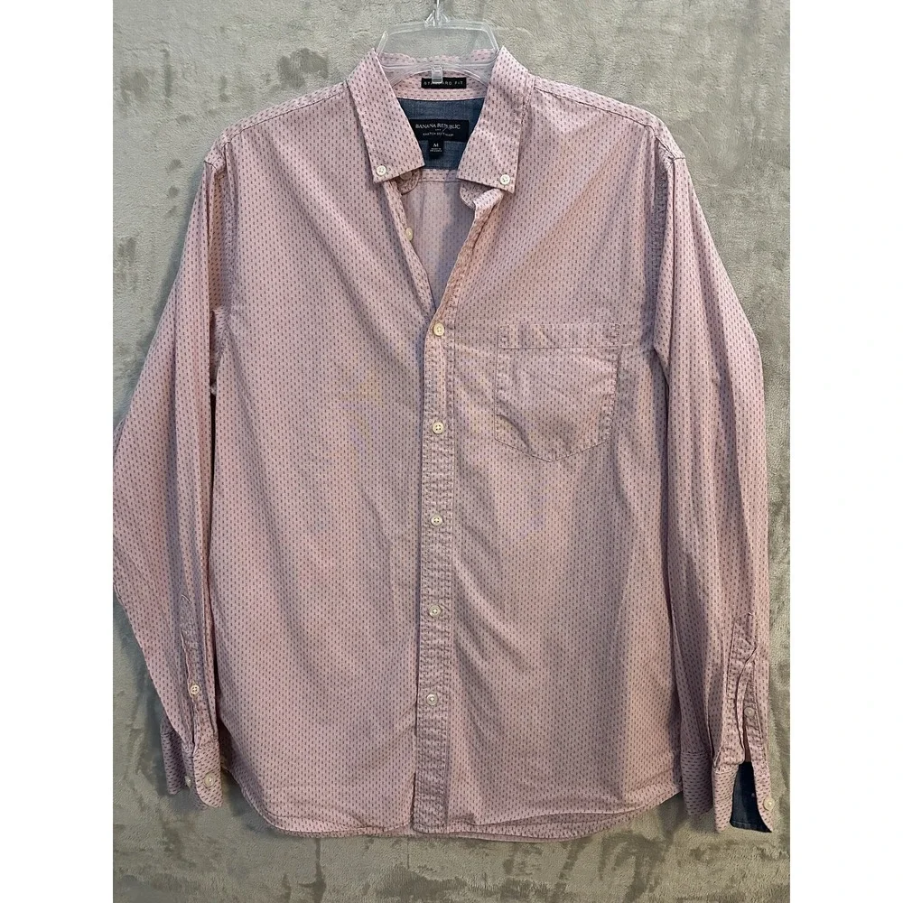 Banana Republic Shirt‎ Mens Medium Pink Stretch Soft Wash Standard Fit Patterned